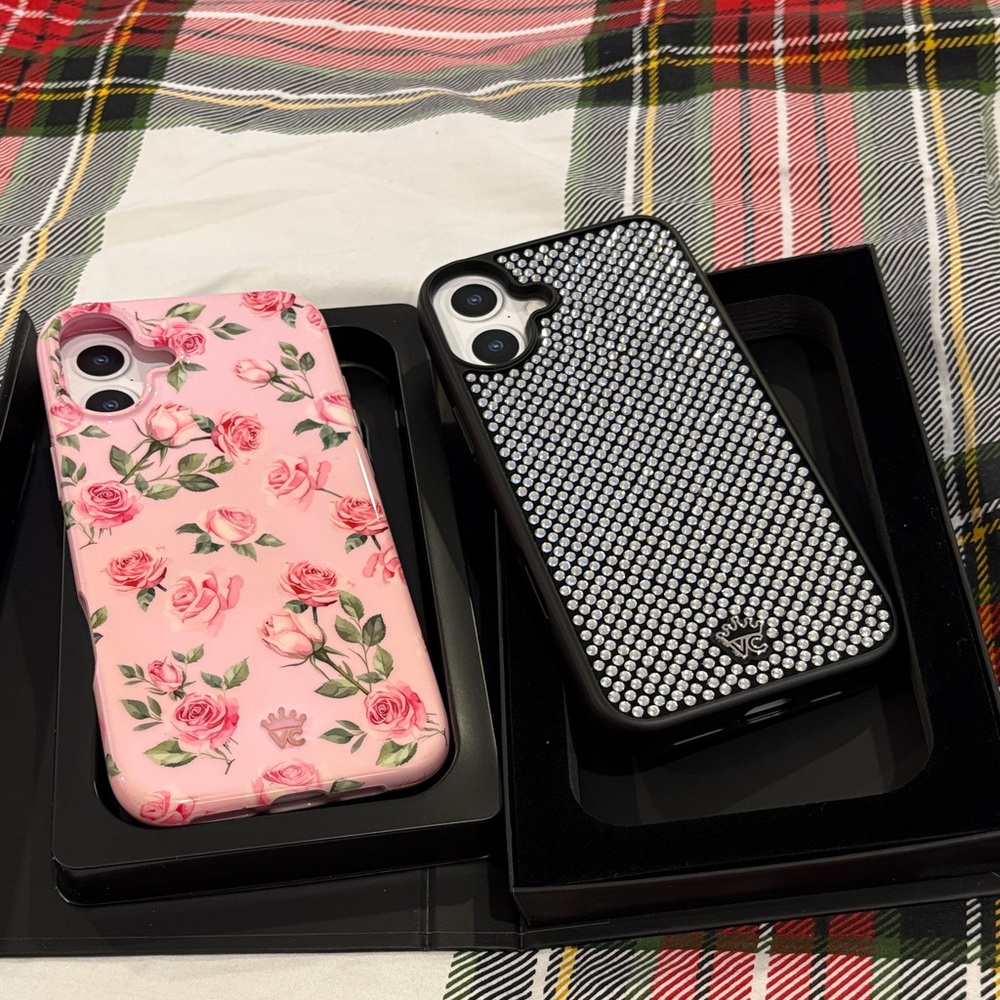 2 Velvet Caviar Pink Floral and Black Crystal Phone Cases for 16 plus new